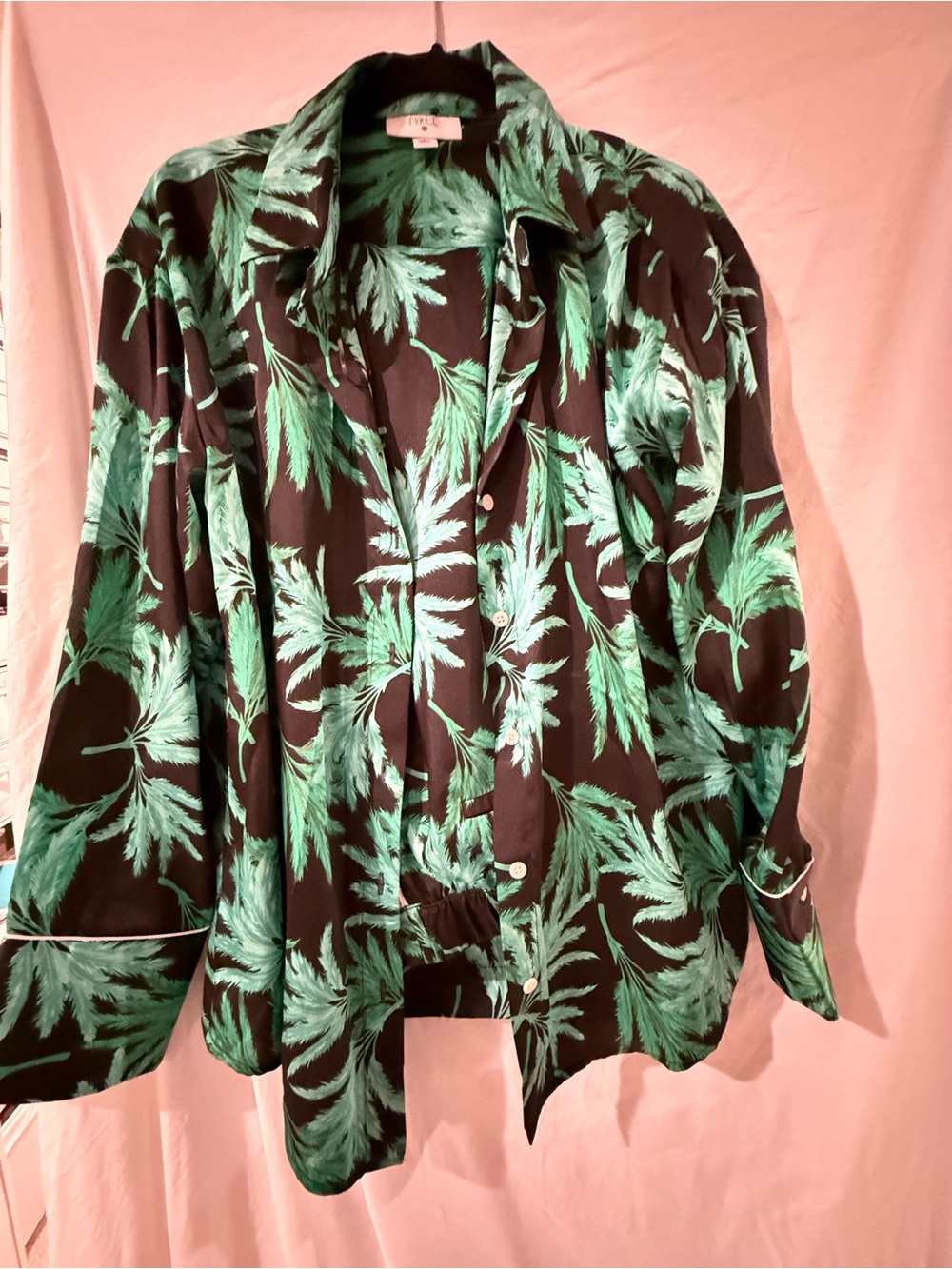 Fe Noel Black Shirt with Green Palm Print